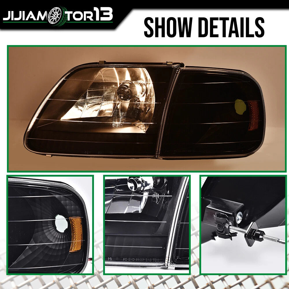 Black Headlights & Corner Light for Ford F150/Expedition (1997–2003) J-02HLA1238CBK, FO2503139