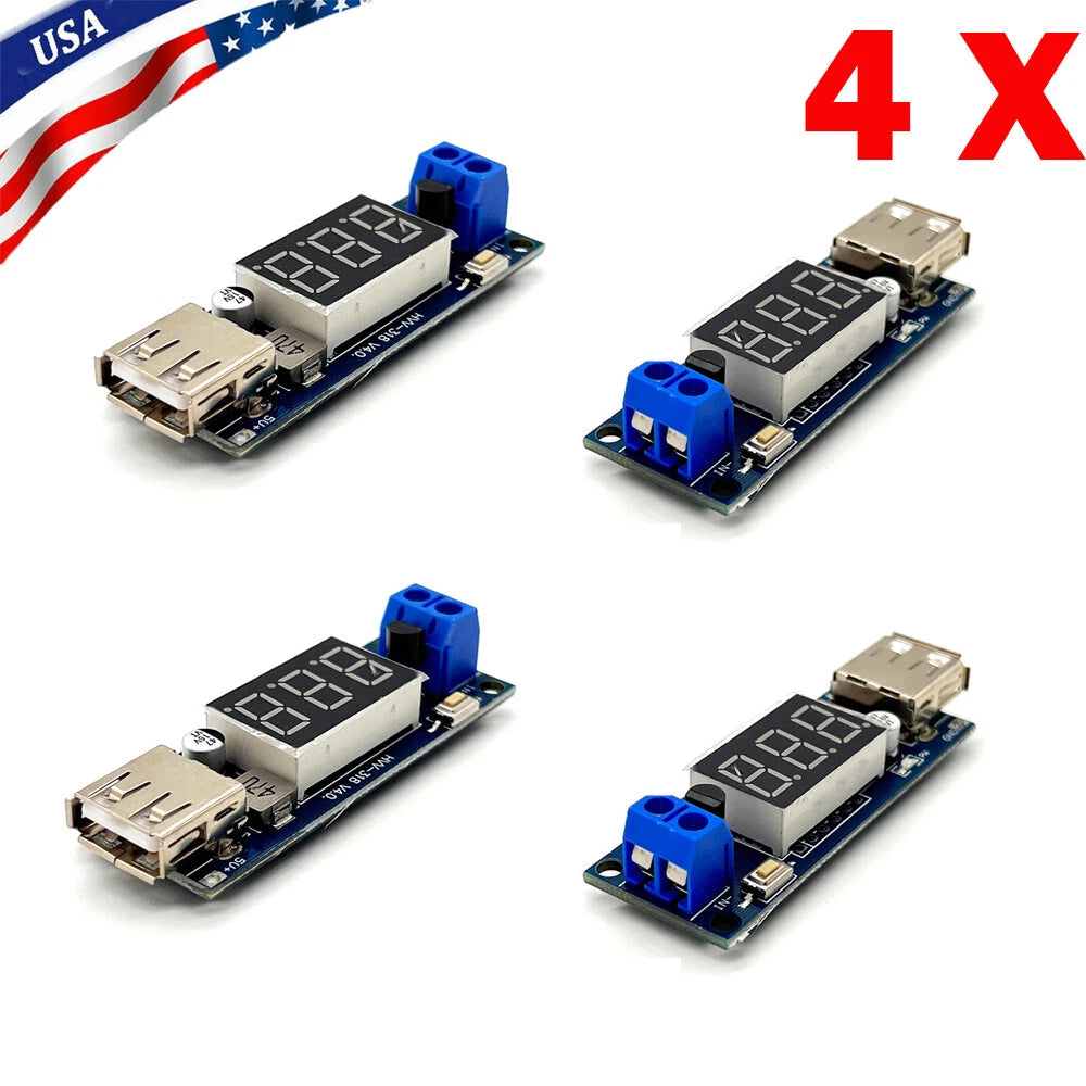 4X DC-DC Step Down Buck Converter to 5V USB Module with Voltmeter