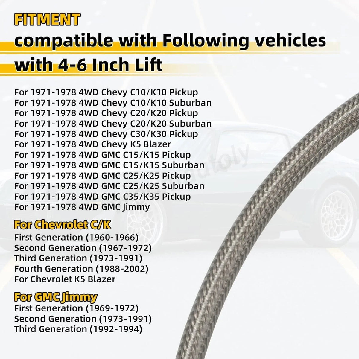 4-6" Front & Rear Stainless Brake Lines for GMC C10/K10 C15/K15 (1971–1978)
