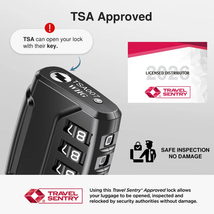 2 Pack TSA Approved Luggage Locks - 4 Digit Combination Travel Cable Locks