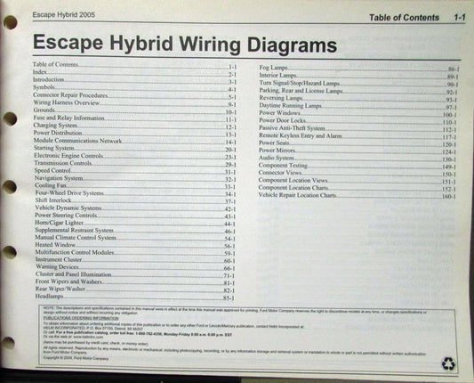 Electrical Wiring Diagram Service Manual for Ford Escape Hybrid (2005)