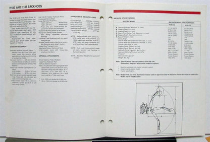 Backhoe Specs Brochure for Case International Harvester H180 H185 (1980s)