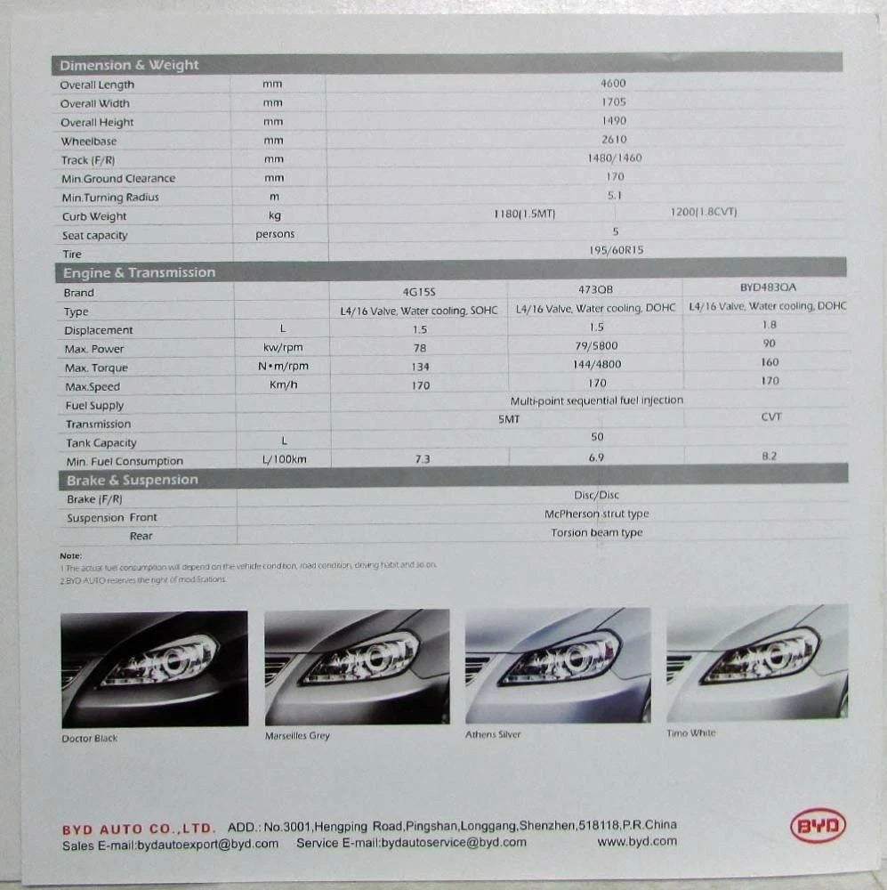 Sales Folder for BYD G3 (2010–2011)
