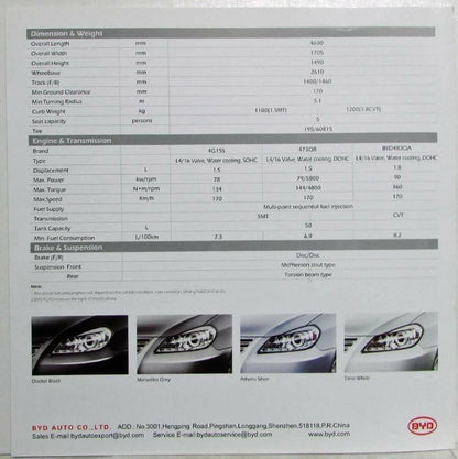 Sales Folder for BYD G3 (2010–2011)