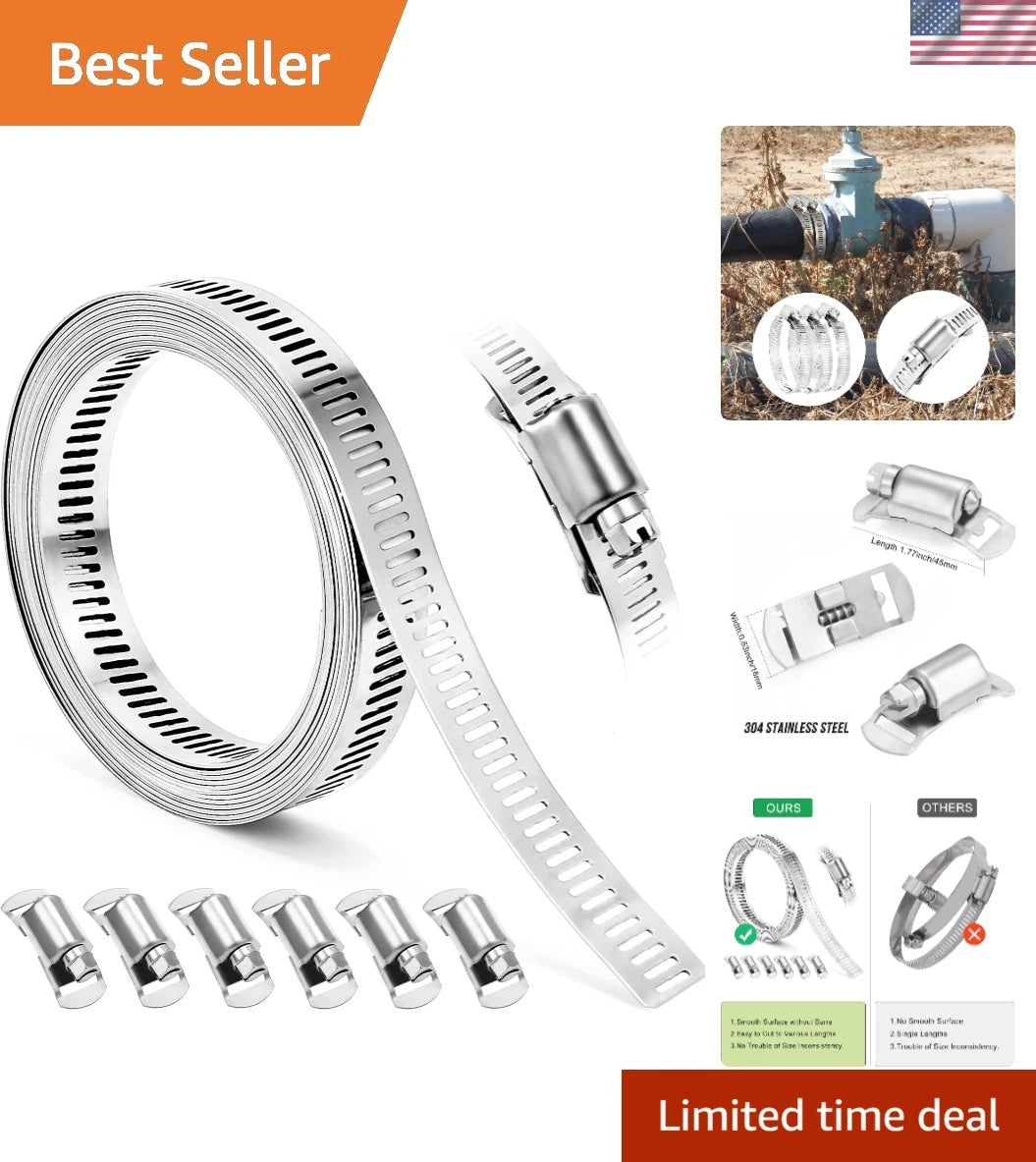 8.5 FT Hose Clamp Strap with Fasteners - Rust-Proof Adjustable Solution