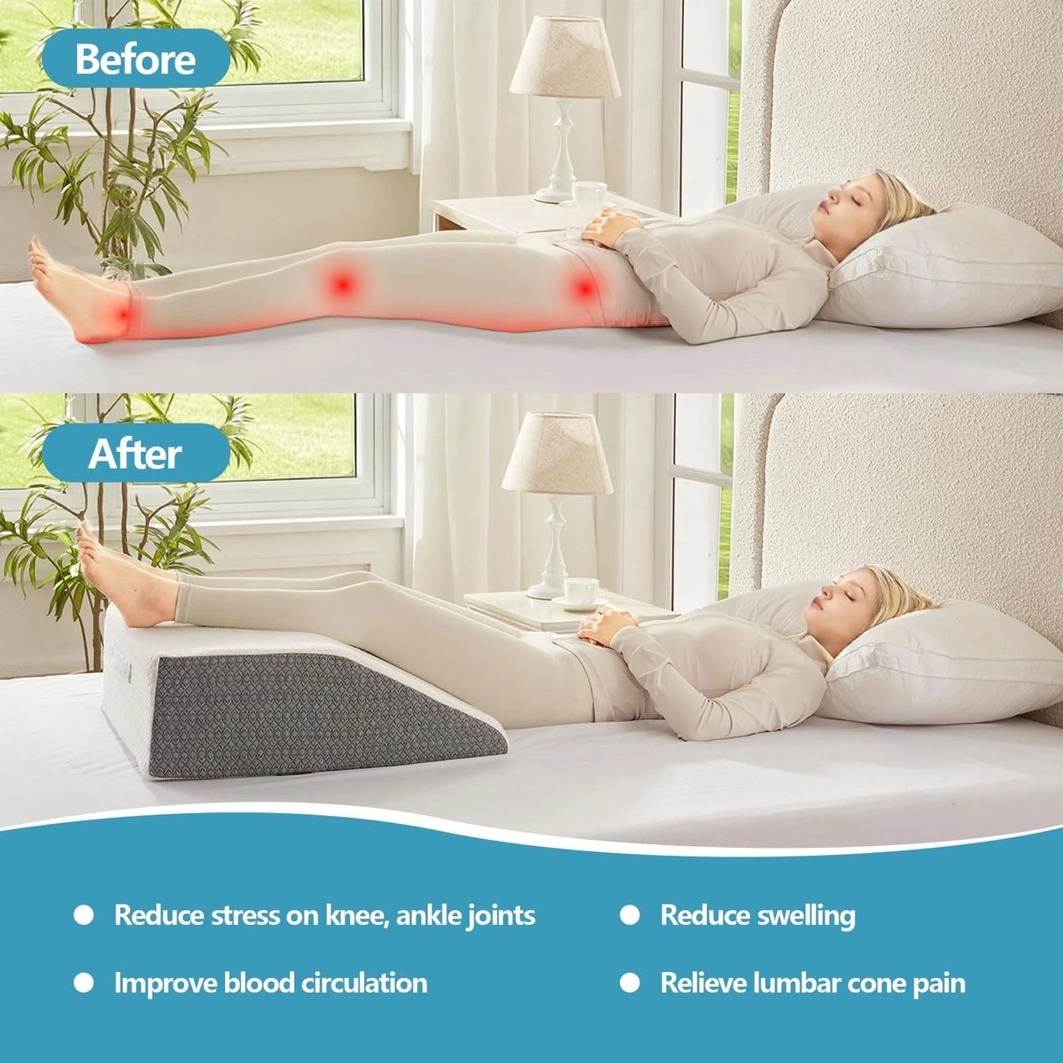 Nordjager Leg Pillow for Elevation - 8 Inch, Grey & White