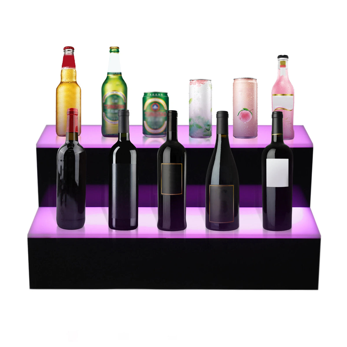 2 Tier LED Lighted Back Bar Liquor Bottle Shelf Display Stand