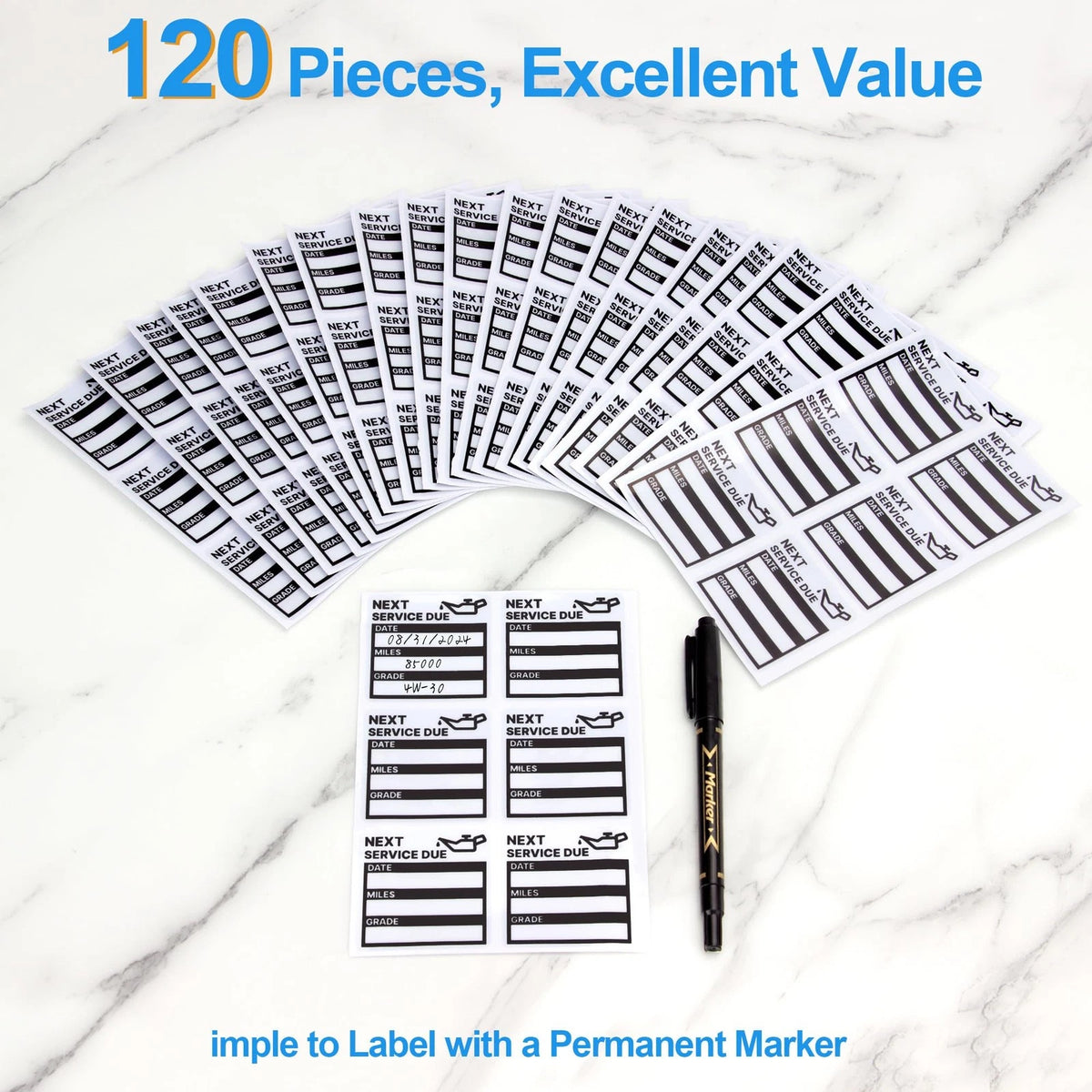 120 Pcs Oil Change Sticker Static Cling 2”x 2”