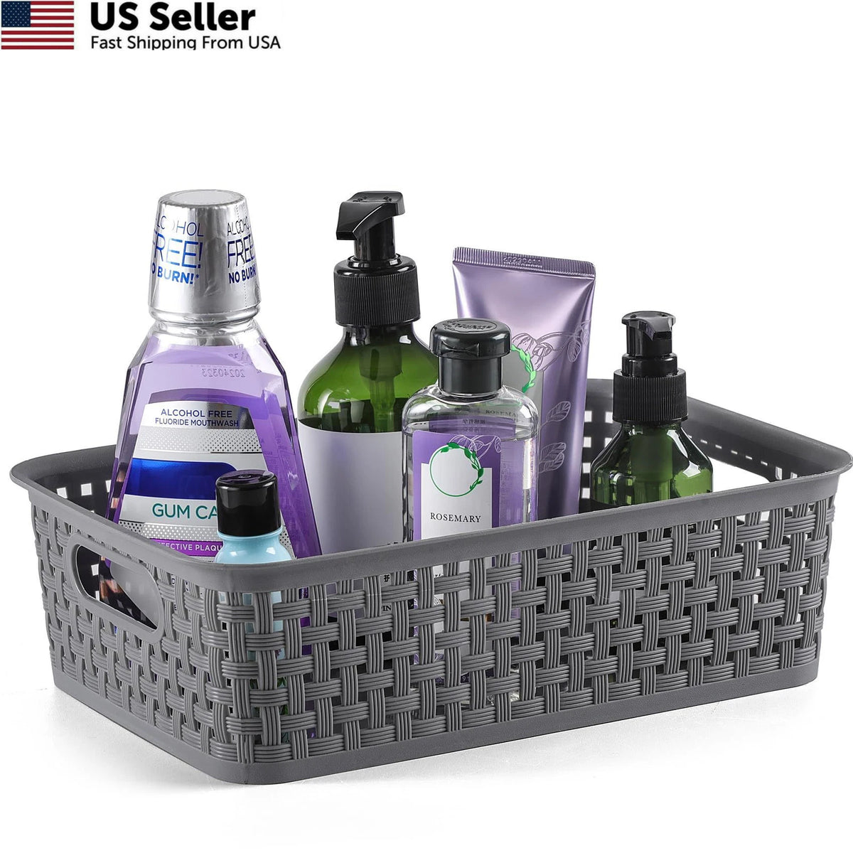 8 Pack Plastic Storage Baskets 10.6" L x 7.2" W x 3.2" H, Gray