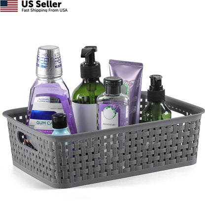 8 Pack Plastic Storage Baskets 10.6" L x 7.2" W x 3.2" H, Gray