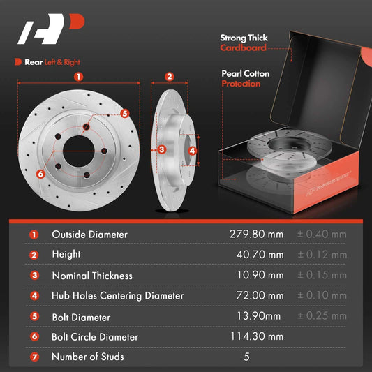 Set of 8 Rear Drilled Brake Rotors & Pads + Calipers for Mazda 3 (2005–2008) - 12145067, 980287R, BR31366, S-31366, P-1095, 19-B2954A, 19-B2955A