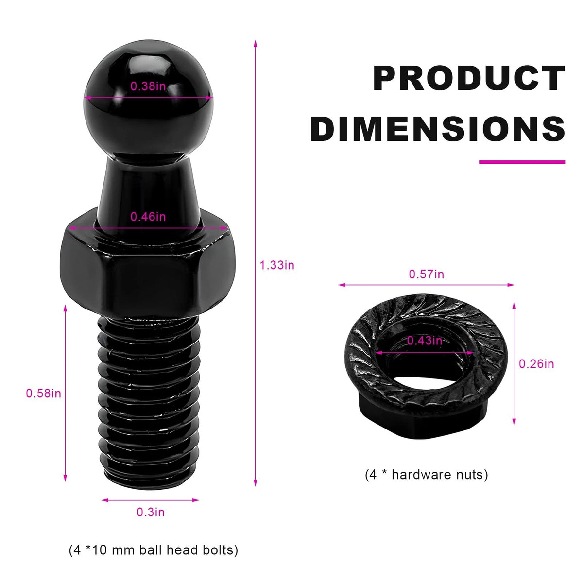 4X 10 mm Ball Studs with Hardware Nuts for Universal Applications