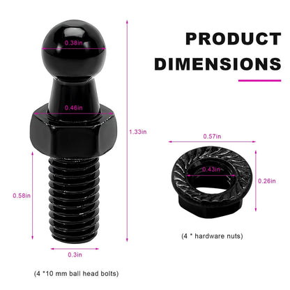 4X 10 mm Ball Studs with Hardware Nuts for Universal Applications