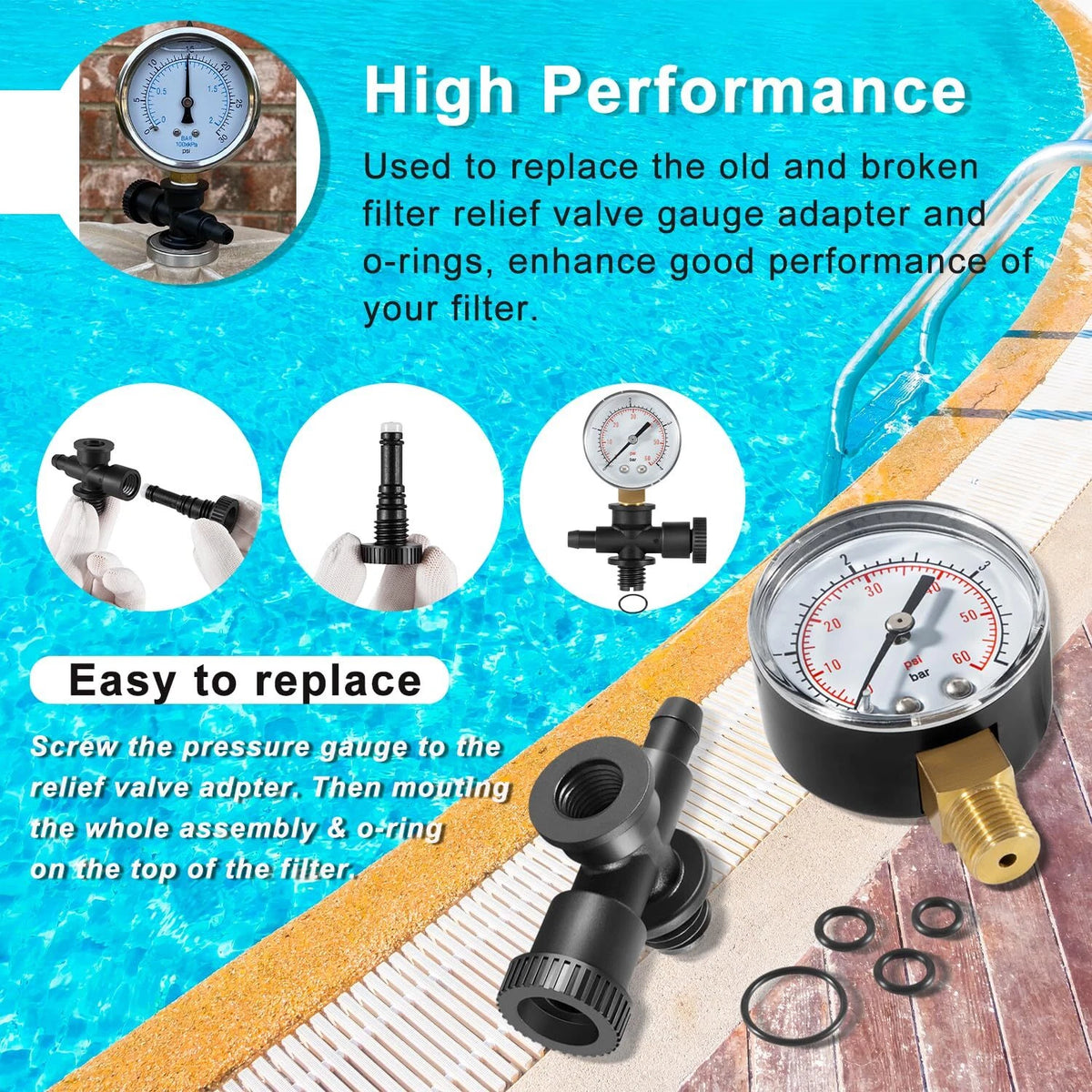 Air Relief Gauge Adapter Kit for Hayward C2000