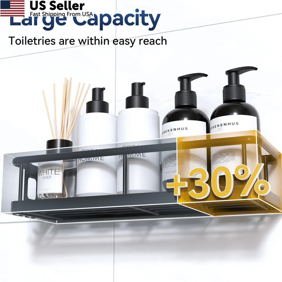 2X Shower Caddy Adhesive Shelves for Rustproof Storage (Black)