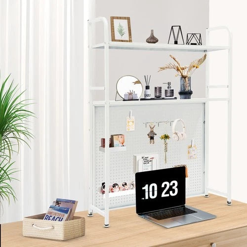 Clamp on Desk Shelf Organizer for Pegboard Tabletop Storage (White)