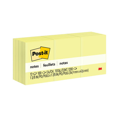 Post-it Notes Canary Yellow 1.6" x 4.6" (Set of 12)