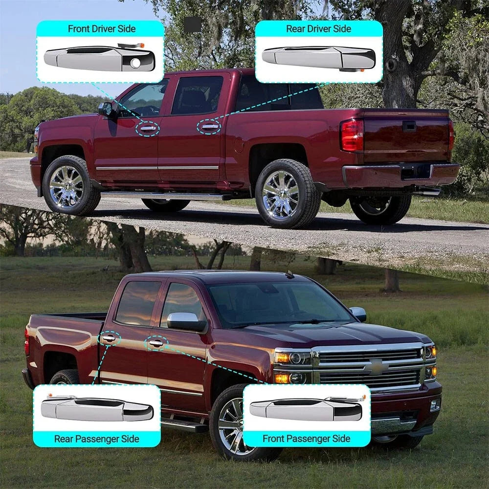 Set of 4 Chrome Door Handles for 2007-2014 Chevy Silverado HD