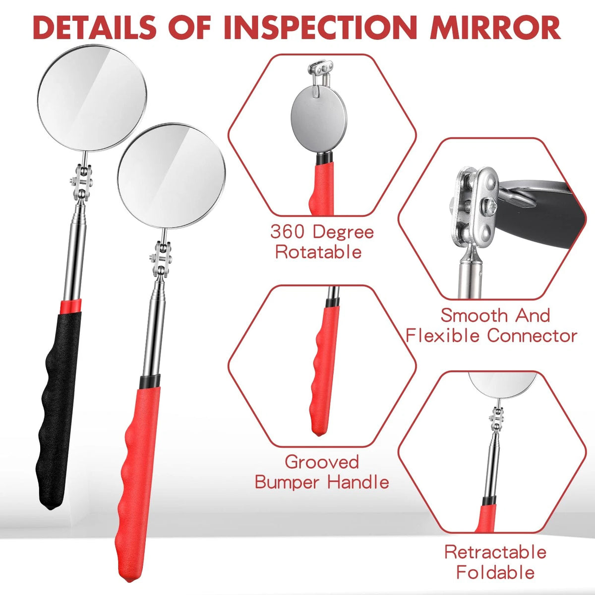 2 Telescoping Inspection Mirrors for Mechanics (50mm Round)