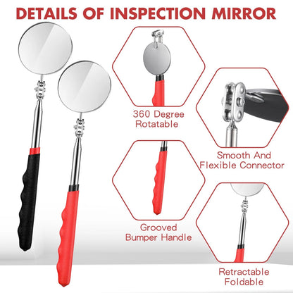 2 Telescoping Inspection Mirrors for Mechanics (50mm Round)
