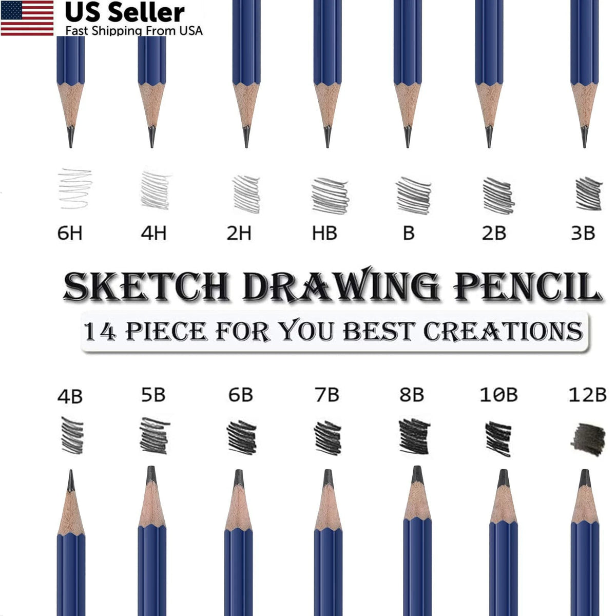 14 PCS Drawing Sketching Graphite Pencil Kit for Artists