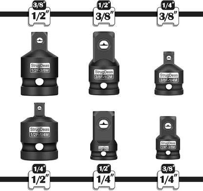 6 Piece Impact Socket Adapter and Reducer Set 1/4", 3/8", 1/2"