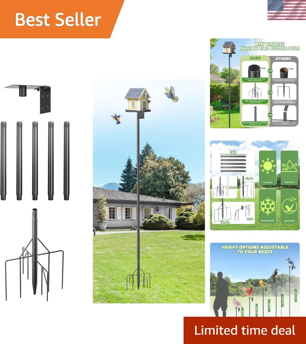 92 Inch Birdhouse Pole with 9-Prong Base - Rust Resistant, Weatherproof