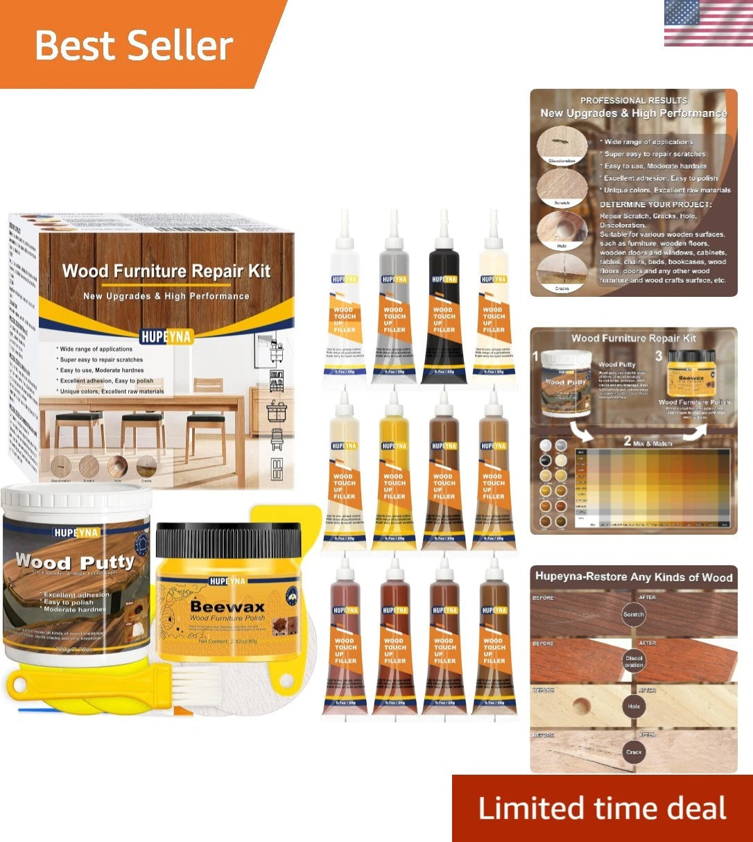 21-Piece Wood Furniture Touch-Up Kit - 12 Color Options