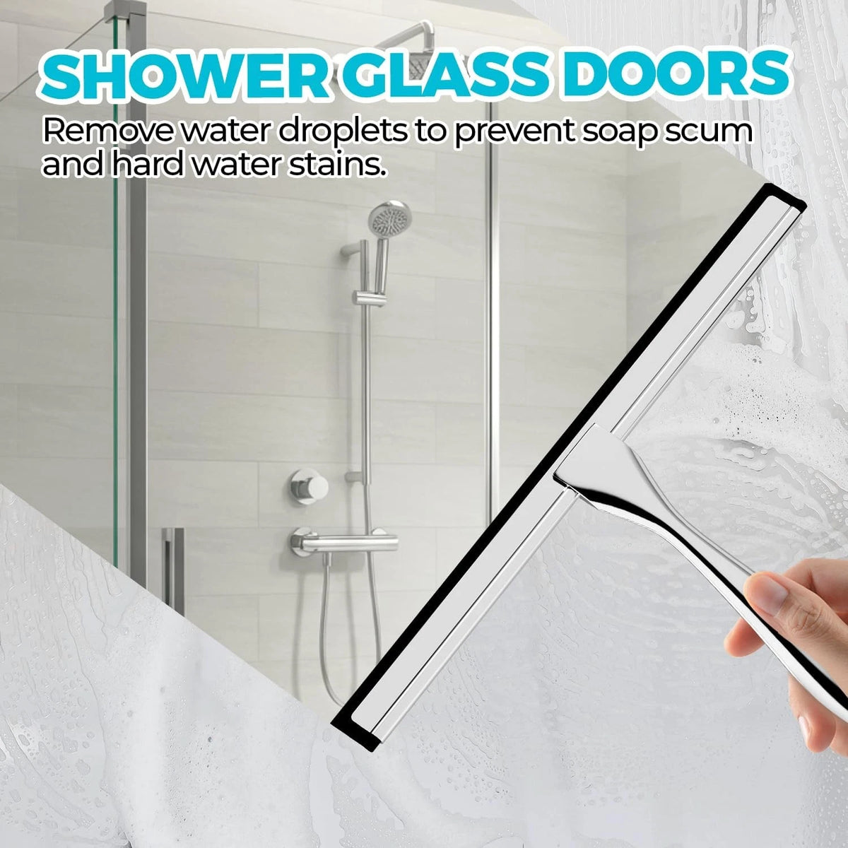 12-Inch Shower Squeegee for Doors, Tile - Silver