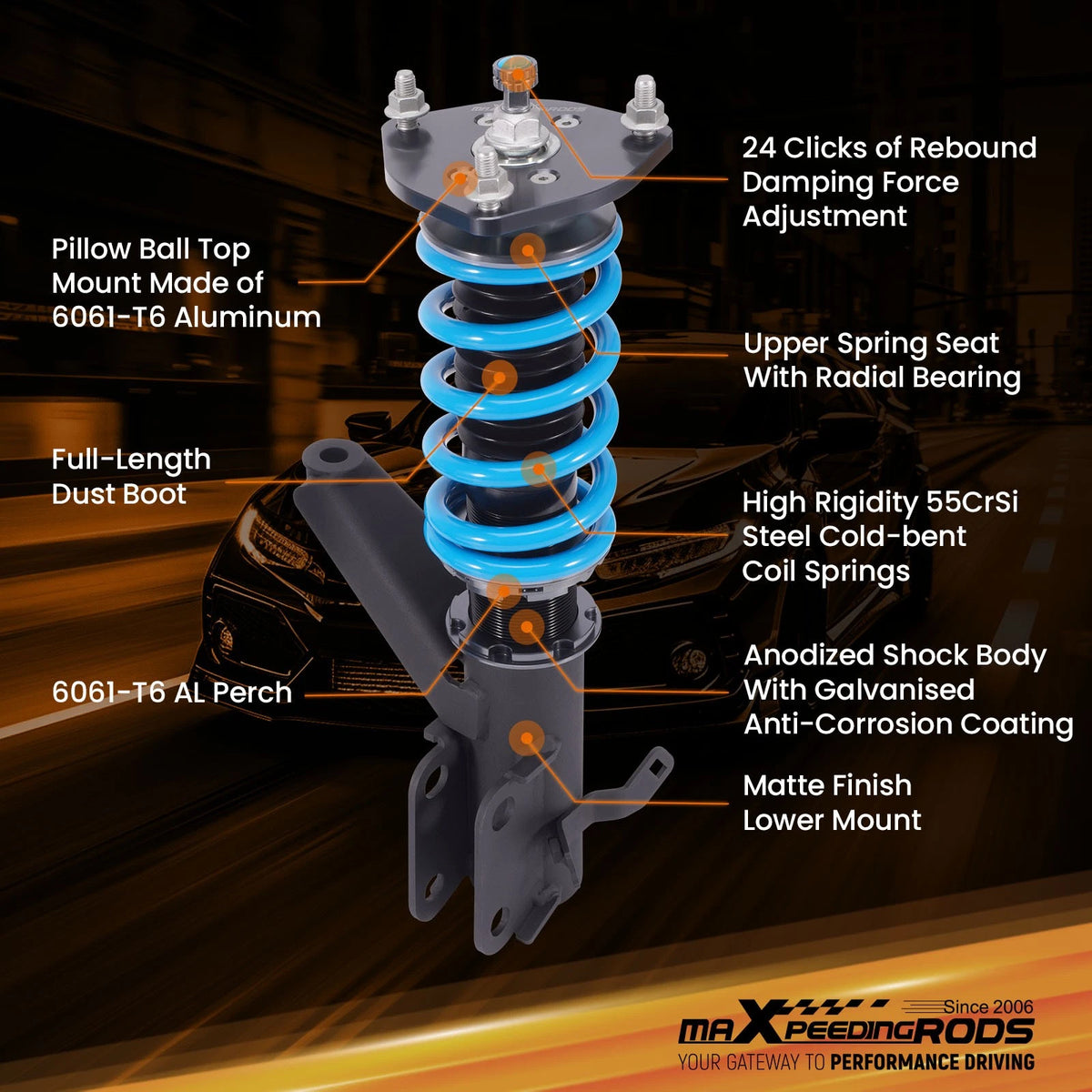 24 Way Damper Coilover Lowering Kit for Honda Civic EM2 (2001–2005) 3LD01T