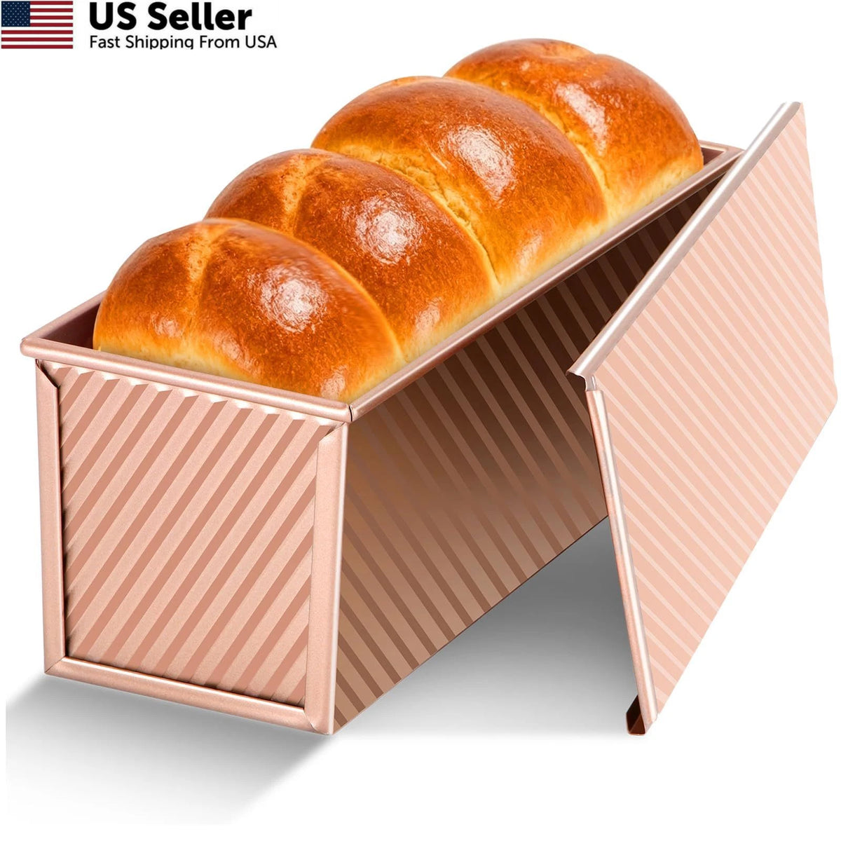 13x4 Inch Pullman Loaf Pan with Lid for Baking (Premium Rose Gold)