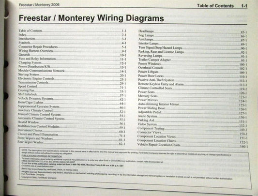 Electrical Wiring Diagram Manual for Ford Freestar, Mercury Monterey (2006)
