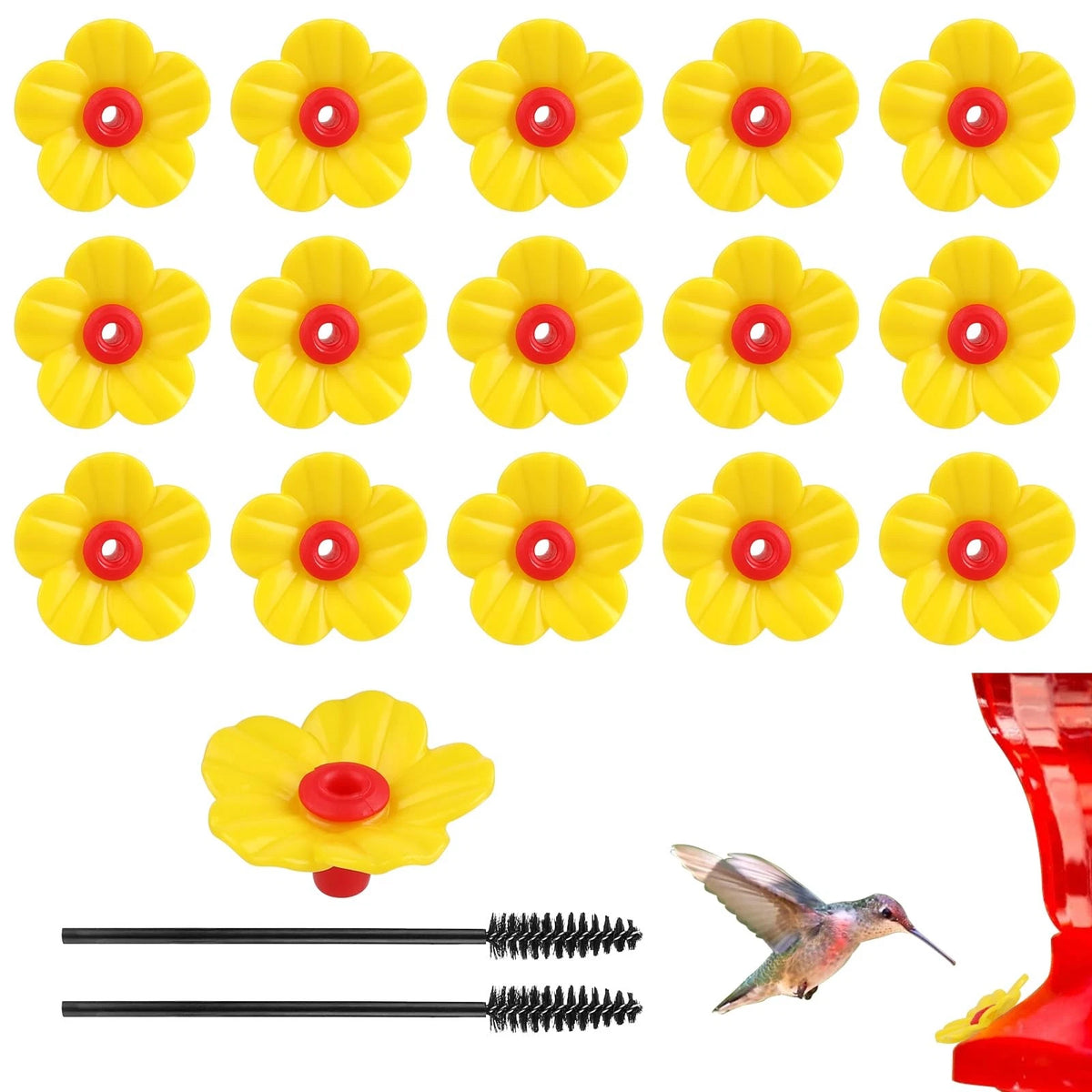 16 Pieces Hummingbird Feeders Replacement Flowers Yellow