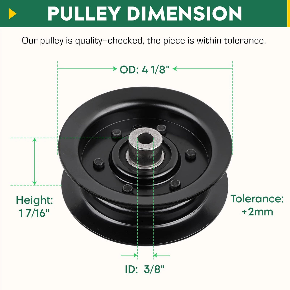 Idler Pulley for Zero Turn Mower Deck (4.125 Inch Outer, 3/8 Inch Bore)
