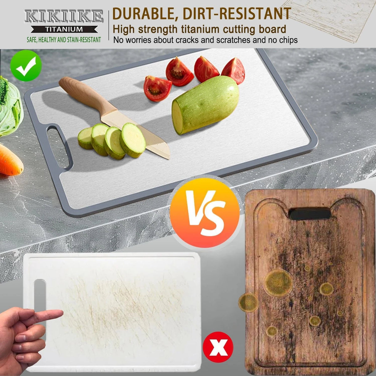 Titanium Cutting Board Small (11.5"L x 8"W) - Metallic Silver Gray