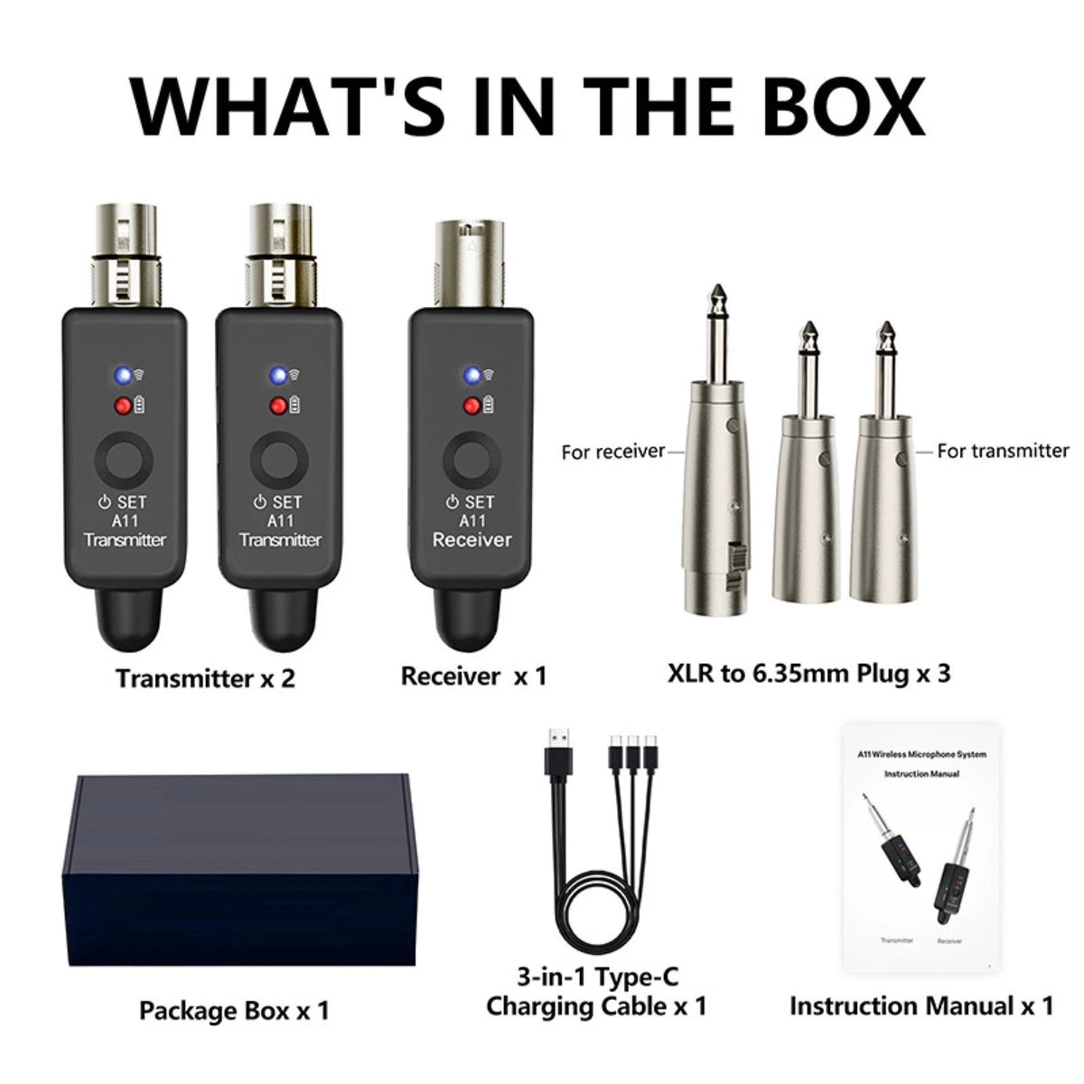 Set of 1 Wireless Microphone Transmitter & Receiver UHF XLR Adapter