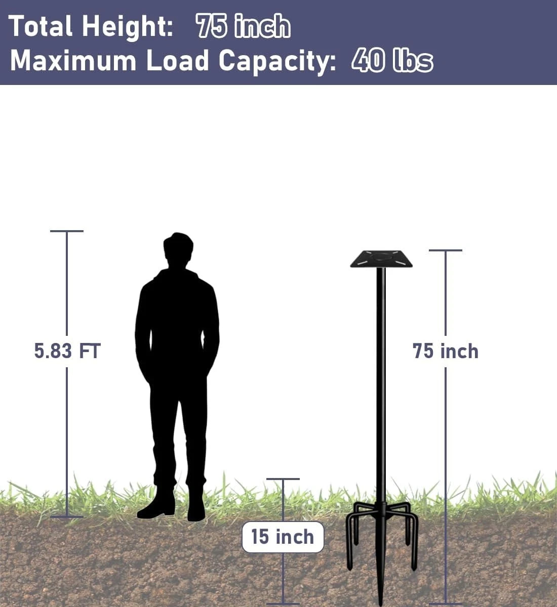 75 Inch Adjustable Bird Feeder Pole for Outdoor Use (Weatherproof, Rust Resistant)