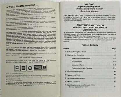 Owners and Drivers Manual for GMC C/K 10-35 Pickup (1981)
