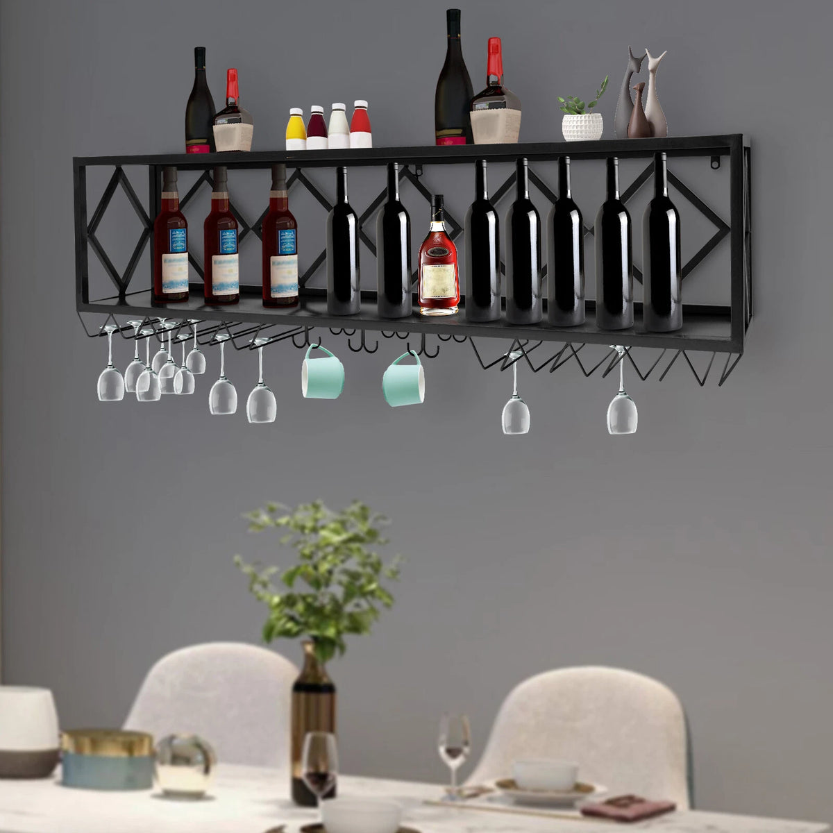 Wall Mounted Wine Rack for Home Bar Accessory Storage Shelf