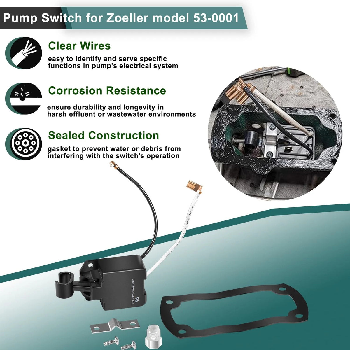 Effluent Pump Switch for Zoeller 53-0001 (50, 90 Series)