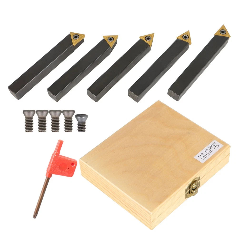 5X 1/2" Lathe Indexable Carbide Inserts + Turning Tool Bit Holder Kit