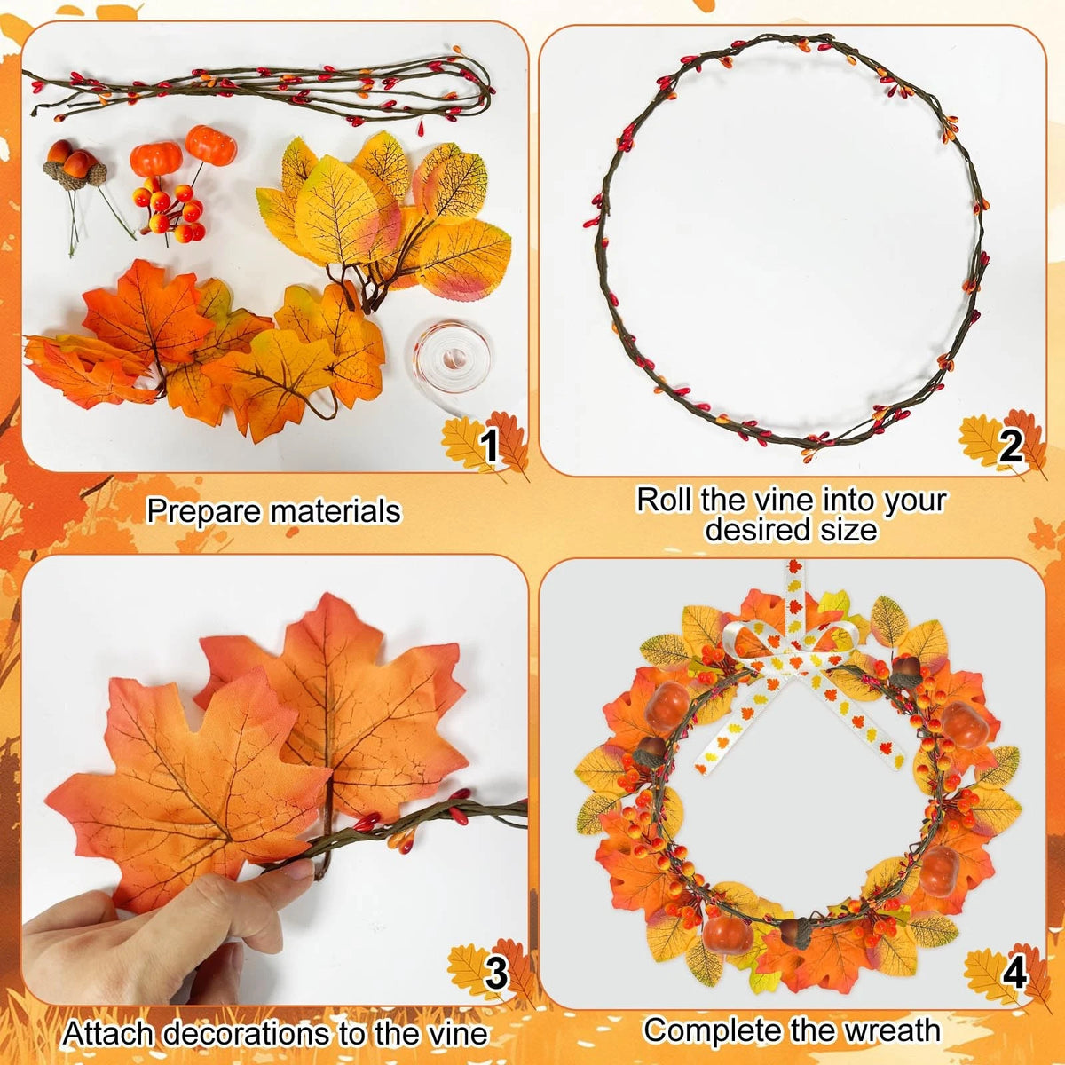178 PCS Mini Fall Wreath Decorations Kits for DIY Thanksgiving Decor