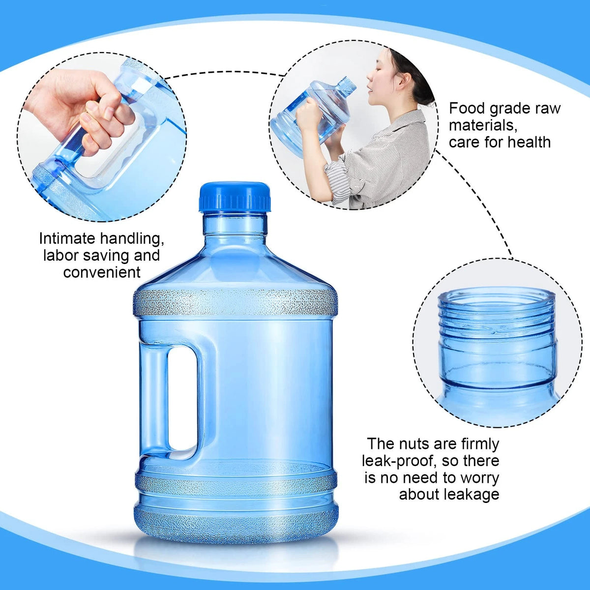 2X Water Bottle 1 Gallon Round Jug for Hoolerry