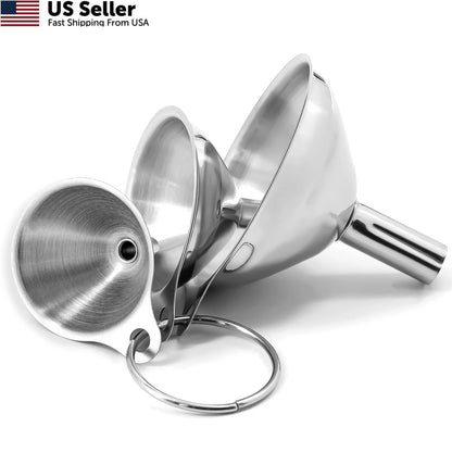 3X Stainless Steel Mini Kitchen Funnel Set for
