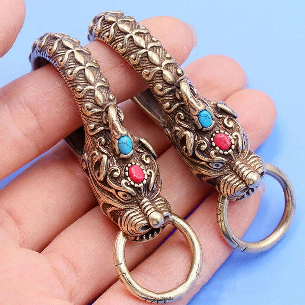2Pcs Solid Brass Dragon Keychains for Bag Wallet Snap Hook Clip