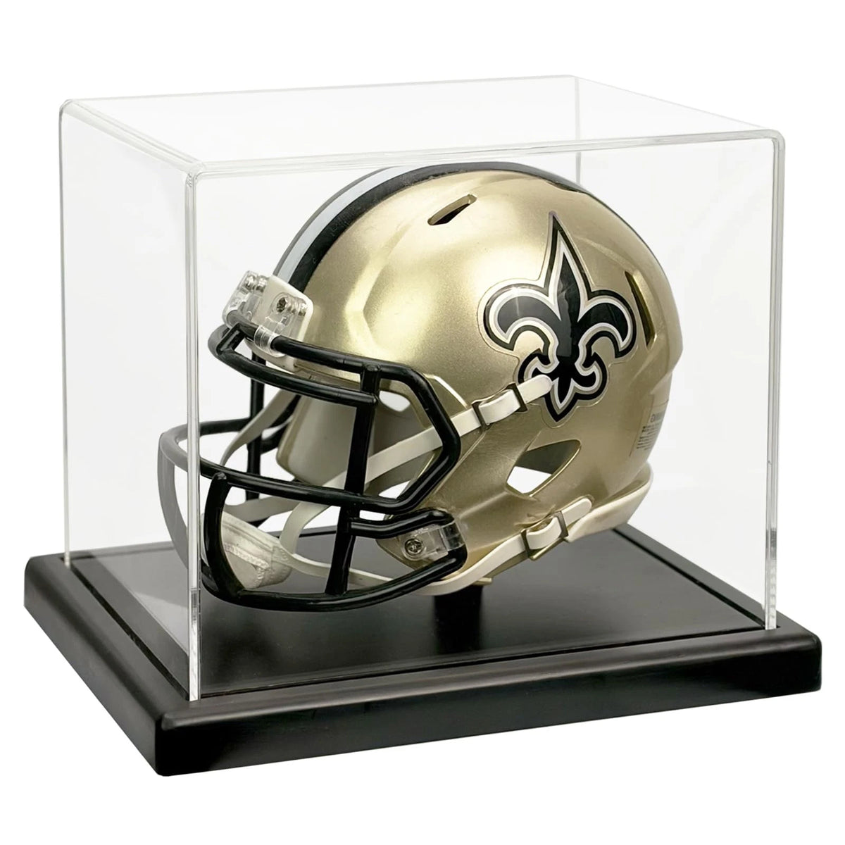 Mini Helmet Display Case with Solid Wood Base for Universal Use