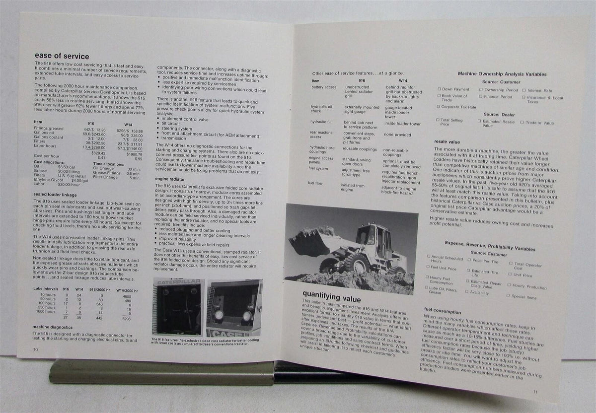 Wheel Loader Competitive Bulletin for Cat 916 VS Case W14 (1986)