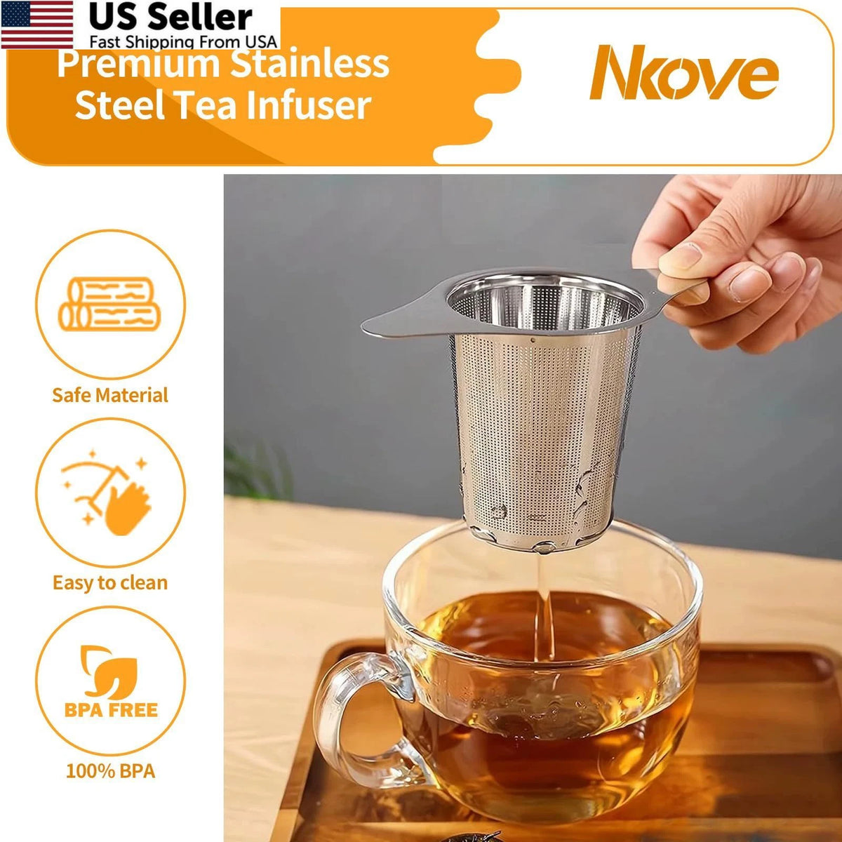 Universal Tea Infuser with Lid for Mugs - Stainless Steel Filter, Silver