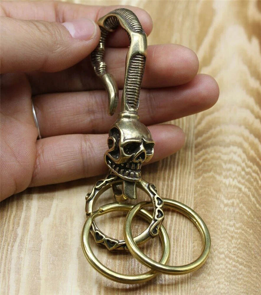 Solid Brass Skull Keychain Clip for EDC Use