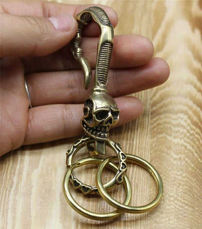 Solid Brass Skull Keychain Clip for EDC Use
